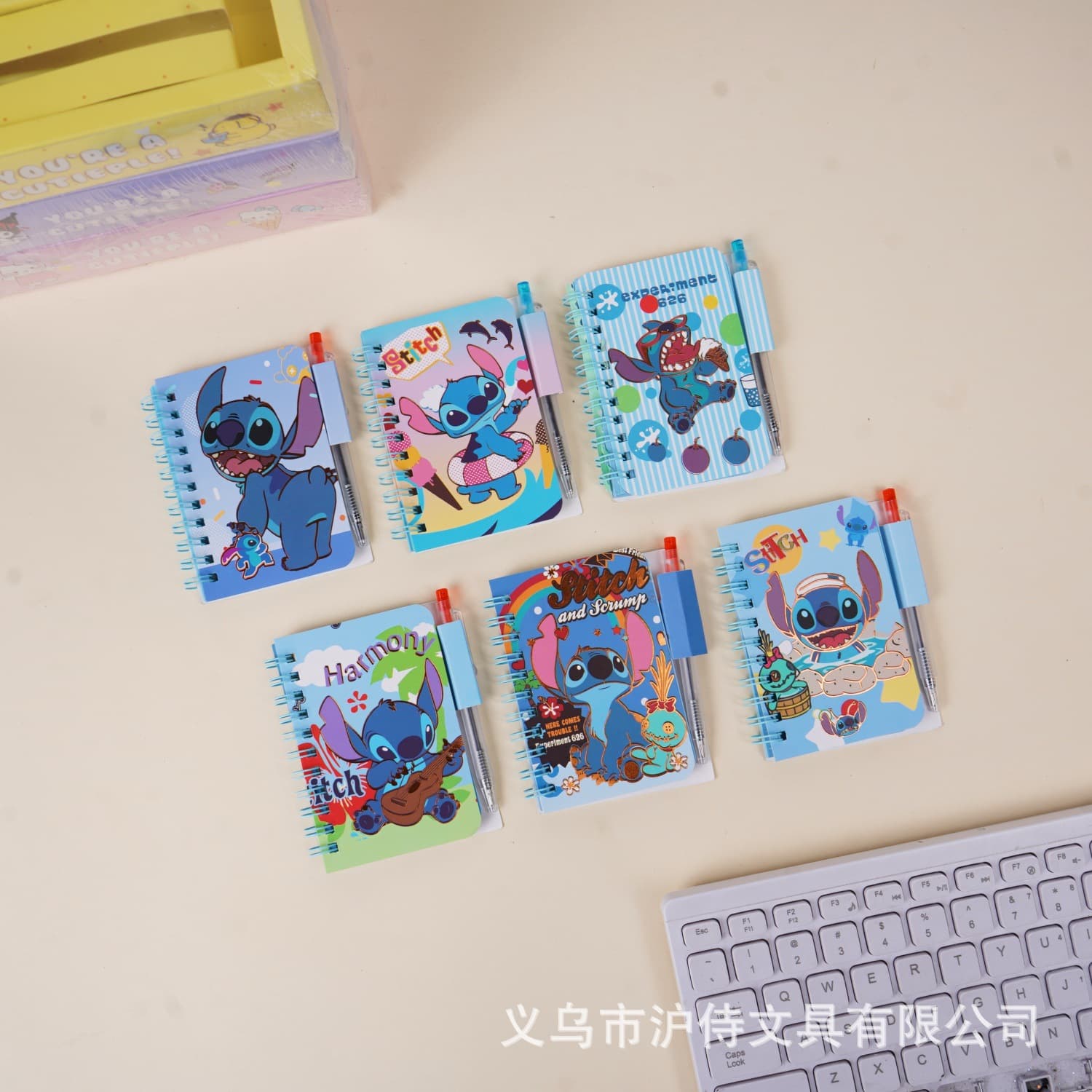 Cartoon Stitch Notebook with Pen, High-Quality Interstellar Baby-Themed Spiral Notebook, Portable Notebook for Students