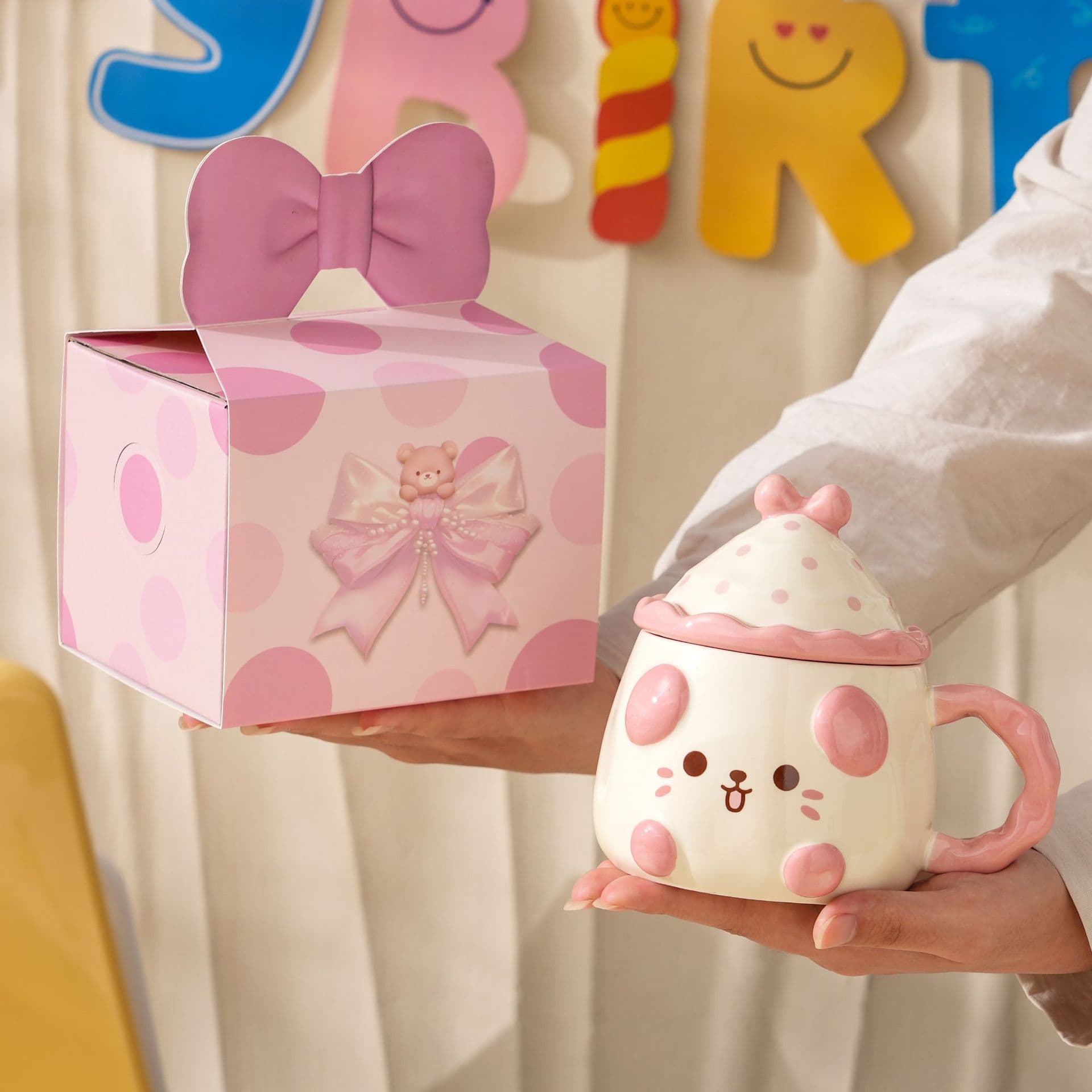 Ceramic Mug High-Appearance Shiba Inu Cute Pet Mug with Lid Bowknot Cute Girls Water Cup Gift Box Birthday Gift