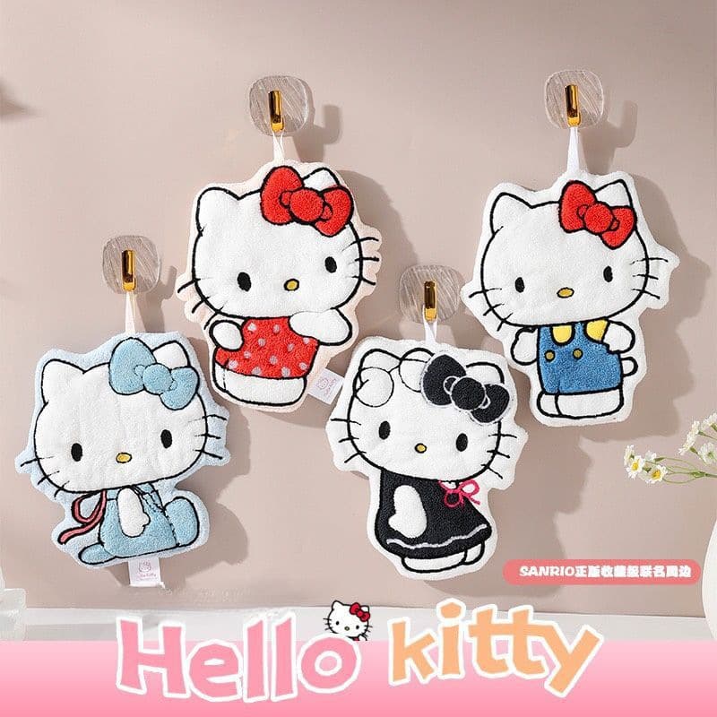 Children's Cute Cartoon KT Cat Hand Towel, Double-Layer Coral Fleece Hand Towel, Kitchen Thickened Quick-Dry Absorbent Towel