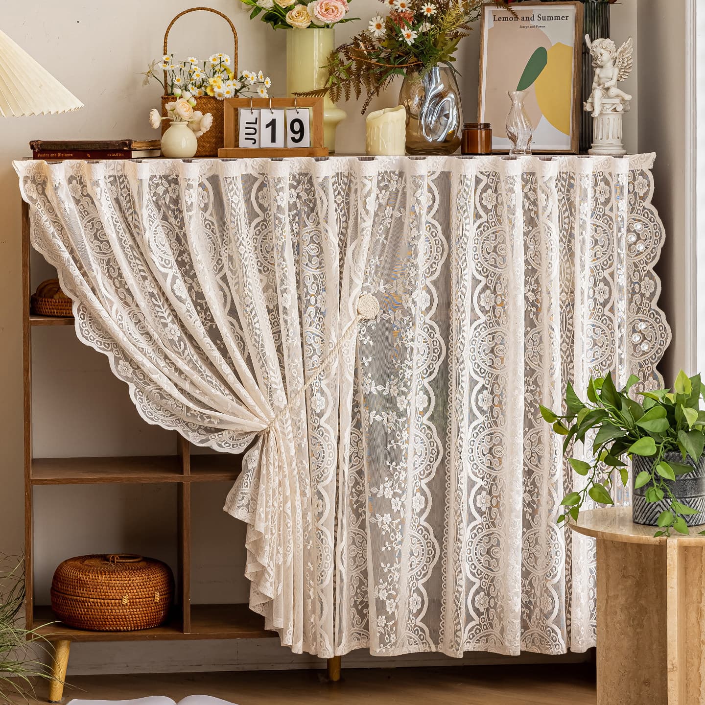 Open Cabinet Door Clutter Cover Curtain No-Drill Hanging Curtain Door Curtain Short Curtain Bookcase Shoe Cabinet Concealer Dust-Proof Screen Curtain