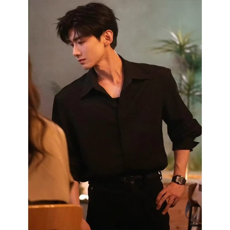 Bai Jingting Sang Yan same style black shirt men's spring and autumn high-end long-sleeved shirt suit with abstinence-style jacket