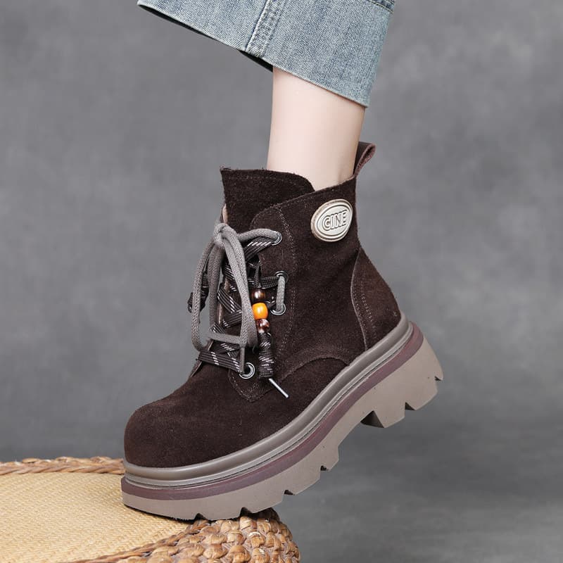 Jishu 25 Autumn/Winter New Light Luxury Matte Cowhide Martin Boots Women's Top Layer Cowhide Short Boots British Style Short Boots