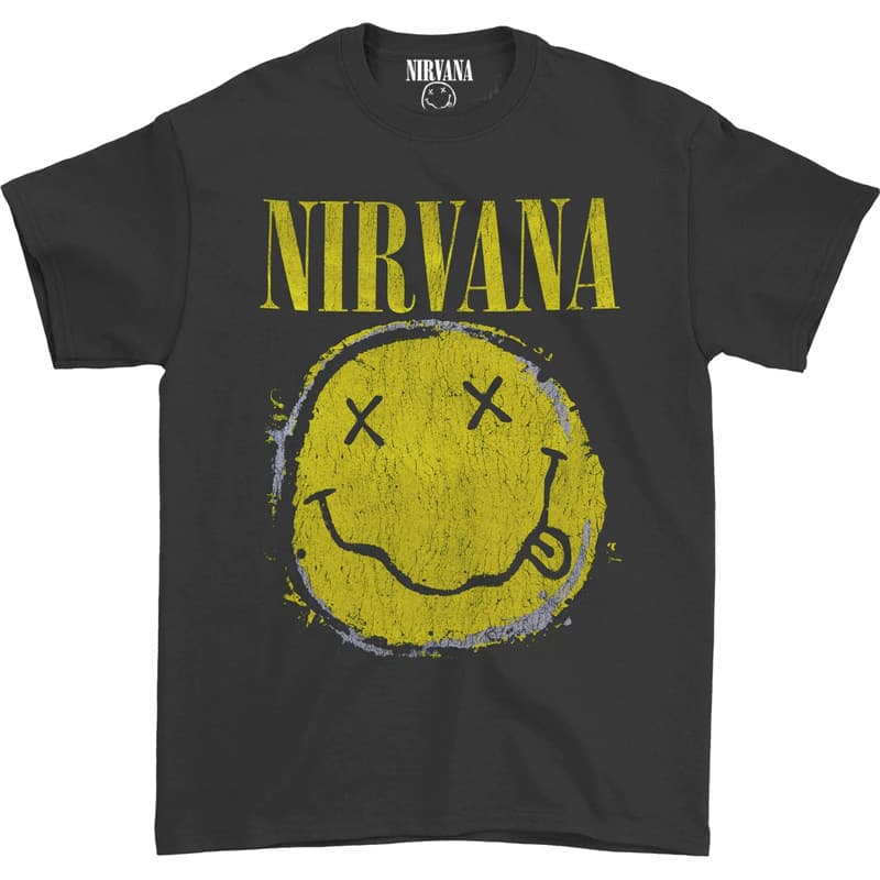 New Nirvana Kurt Cobain Rock Worn Out Smiley Face Retro Men's T-Shirt