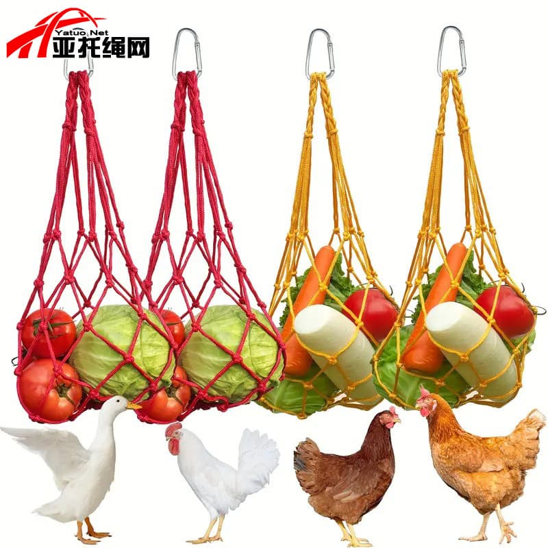 Poultry Feeding Net, Fruit and Vegetable Portable Net, Slow Feeder for Chickens, Ducks, Geese, Rabbits, Ostriches