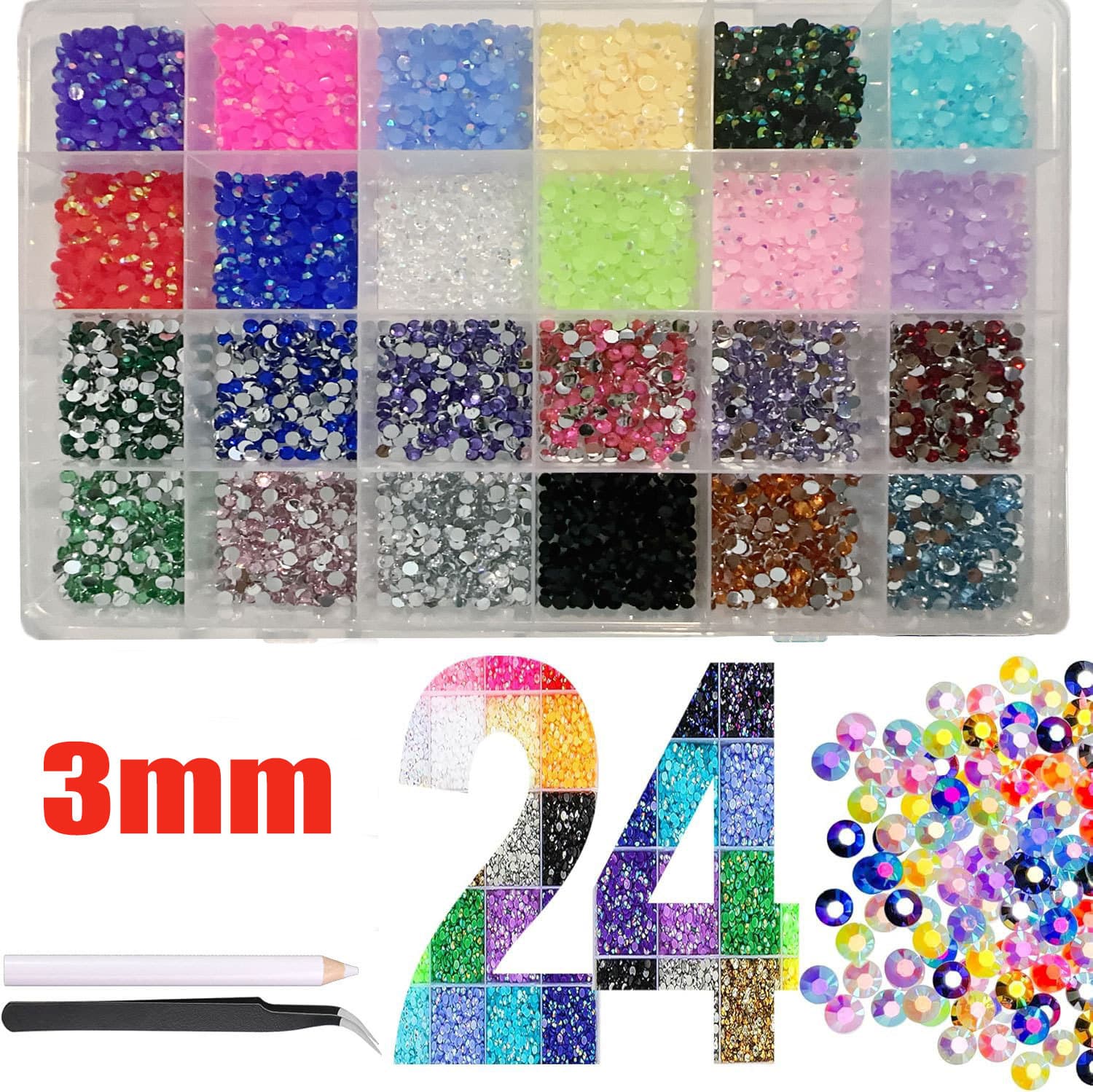 Cross-border 24-grid 40-grid Resin Flat Bottom Nail Art Rhinestones Jelly Color Mixed Color DIY Nail Art Rhinestones Large Transparent Rhinestones
