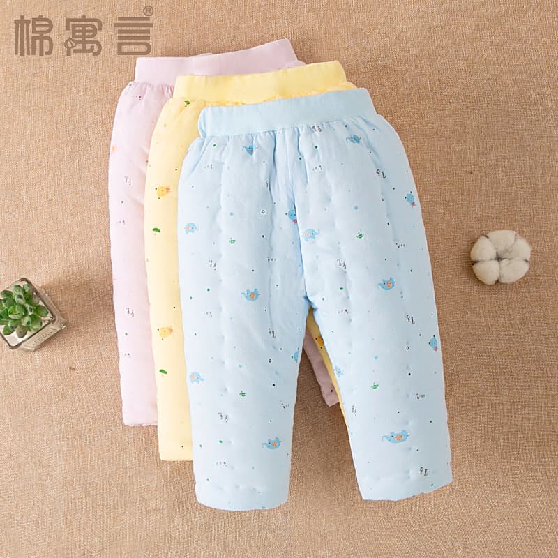 Handmade Cotton Padded Pants for Kids, Thickened Winter Thermal Pants, High Waist, for Boys and Girls