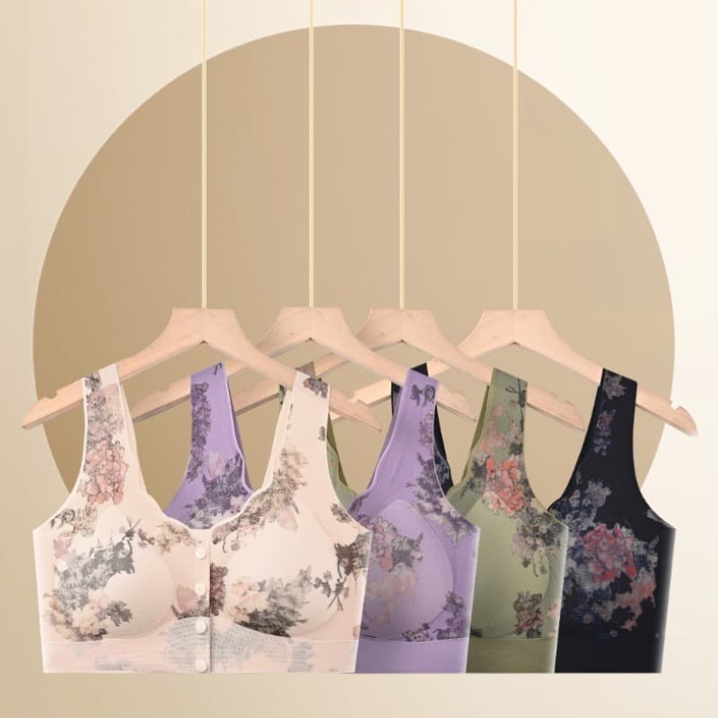Semi-fixed mother's underwear women's mesh front-closure seamless vest-style cup, middle-aged and elderly side-boob control anti-sagging bra.