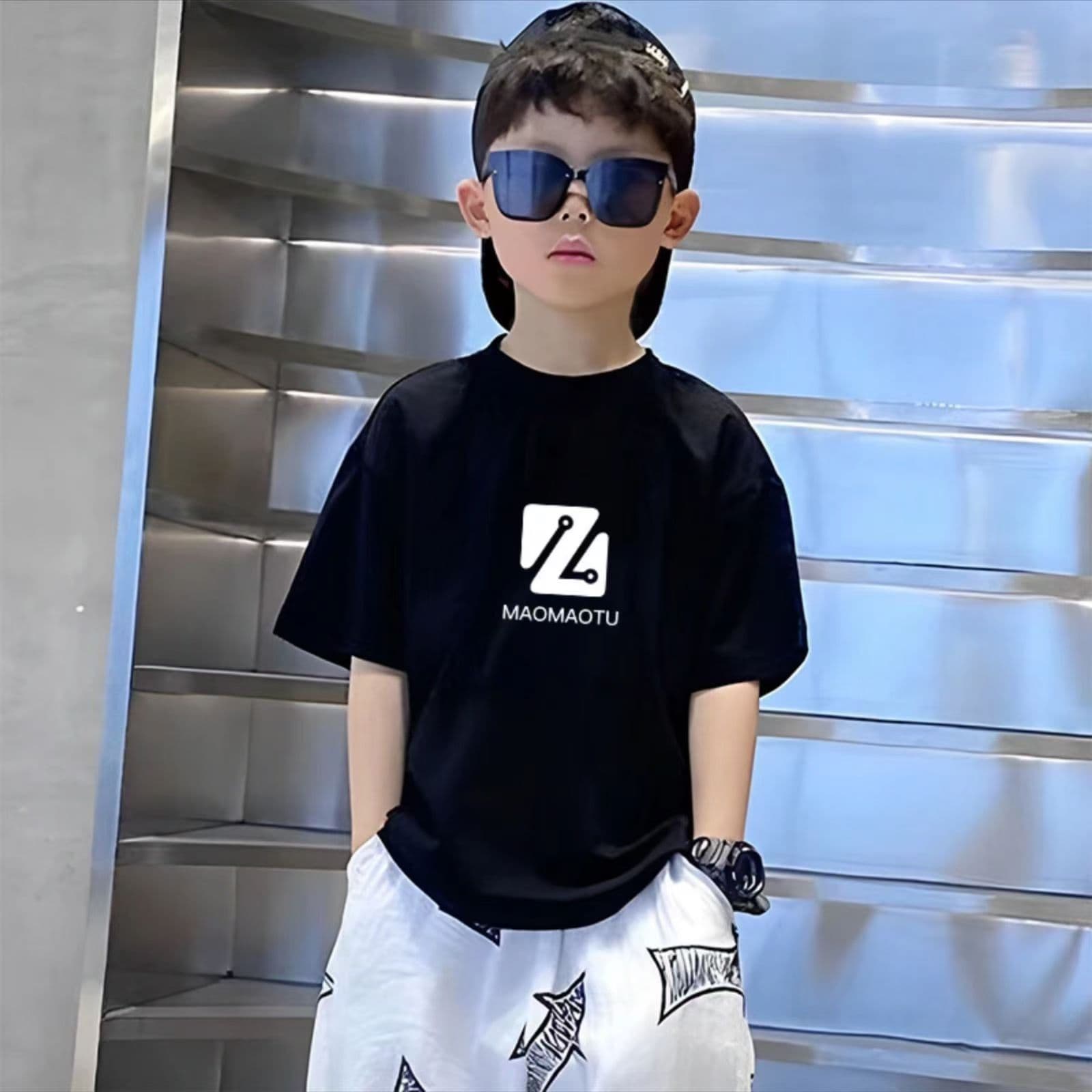 Children's Wear Short-sleeved T-shirt Boys Summer New Large Children Loose Trendy Printed T-shirt Handsome Sports Round Neck Top