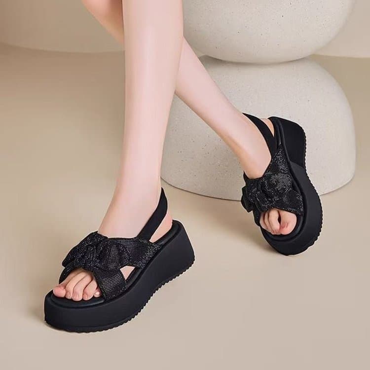 Popular Fashion Thick-Soled Platform Sandals for Women, 2026 Summer New Open-Toe Sandals with Rhinestones, Casual Beach Sandals