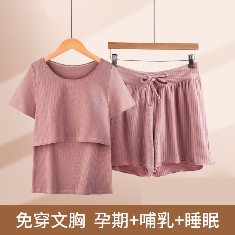 Cotton Maternity Nursing Sleepwear Short Sleeve Summer Thin Postpartum Home Clothes Feeding Set for Women