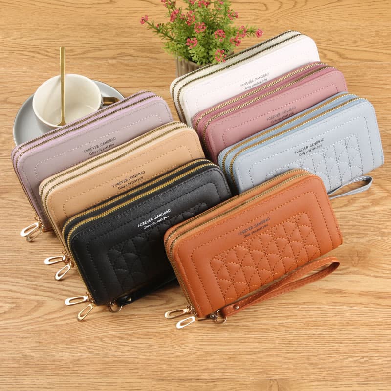 Factory Direct Supply Women's Long Wallet Double Zipper Clutch Bag Embroidered Fashion Large Capacity Soft Leather Phone Purse