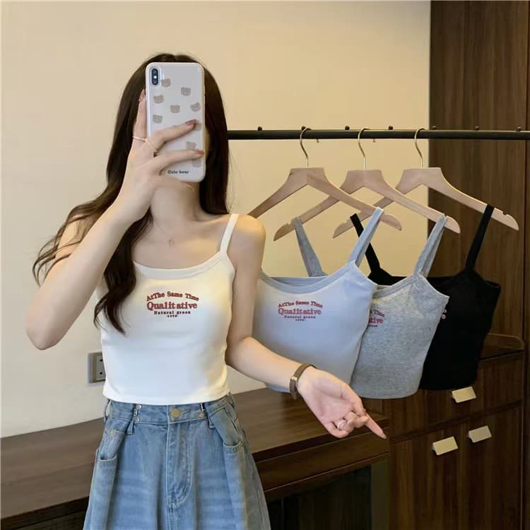 Sweet & Spicy Letter Short Camisole Top for Women, Summer Layering with Built-in Pads, No Bra Needed, Outerwear or Base Layer