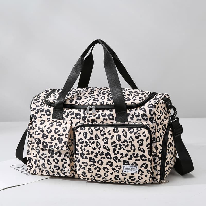 Large Capacity Travel Shoulder Bag Leopard Print Women's Sports Fitness Bag Waterproof Breathable Durable Oxford Cloth Bag