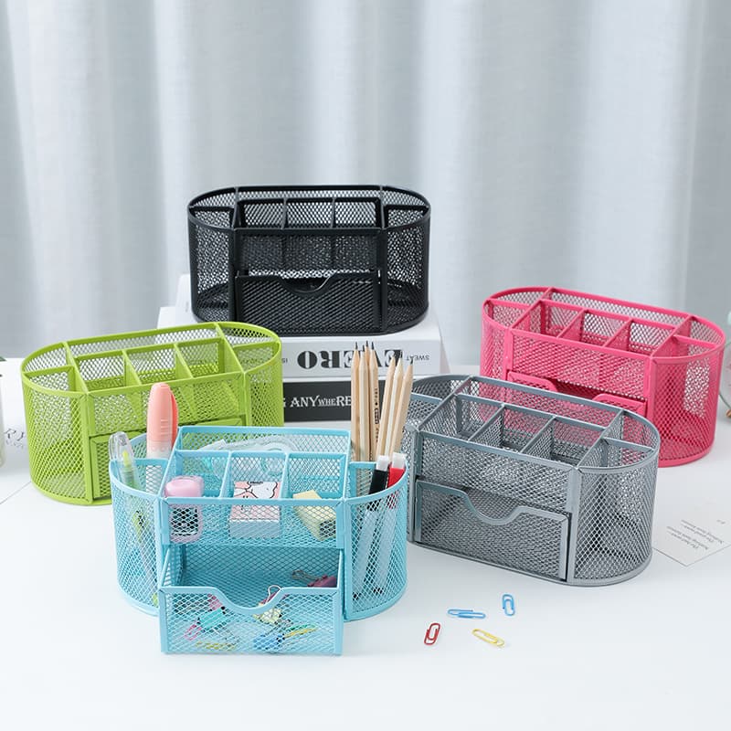 Creative Pen Holder Storage Box, Nine-Compartment Large Capacity Round Desktop Luxury Student Metal Pen Holder Wholesale
