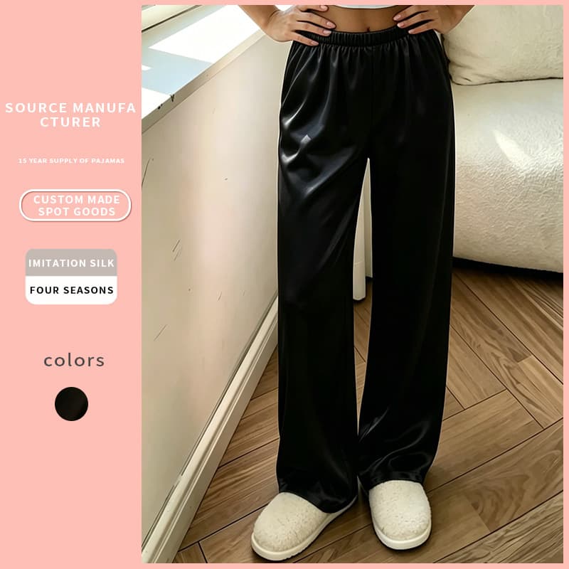 Cross-Border New Women's Home Pants, Summer Ice Silk Cool Sleep Pants, Casual Straight Long Pants Wearable Outside Single Pants Wholesale