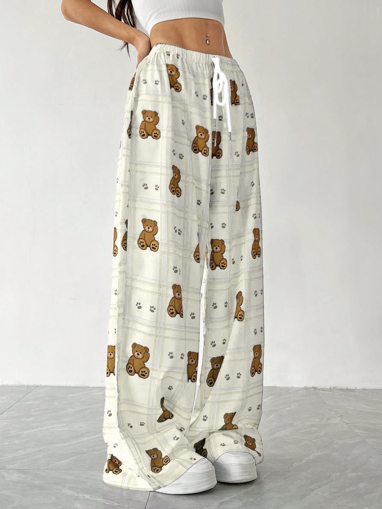 Cross-border foreign trade new style bear women's spring and summer loose casual straight straight cartoon printed casual home trousers