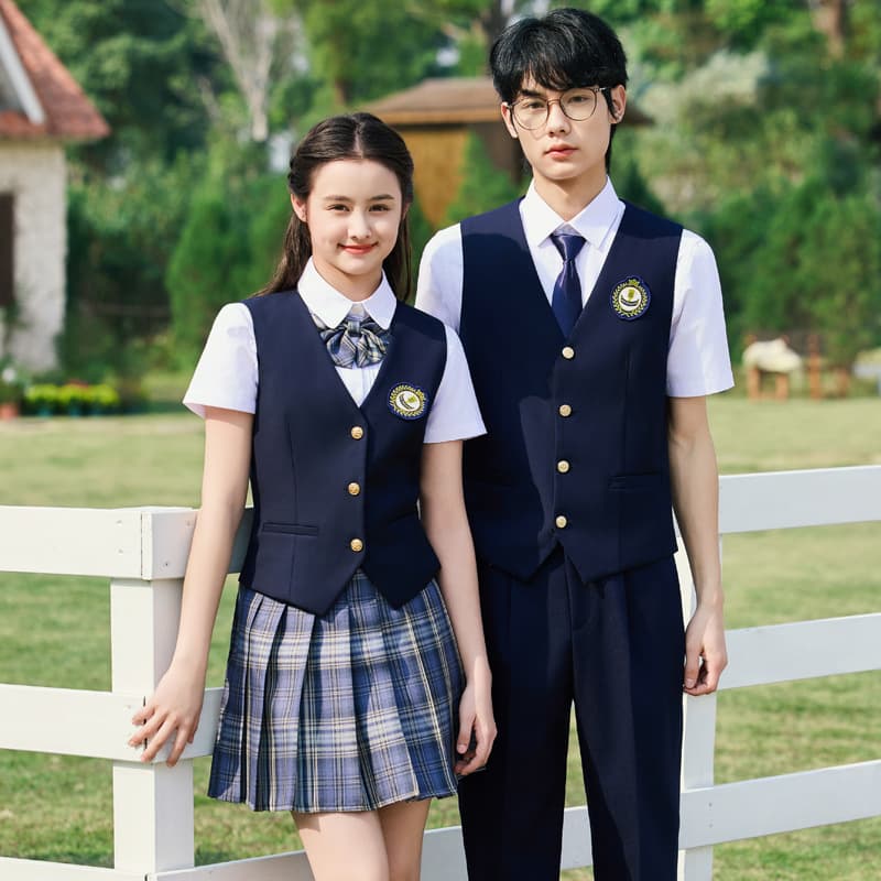 Spring/Autumn Unisex Khaki Vest Skirt Pants Set, Academic Style Elementary, Middle, and High School Student Class Uniform