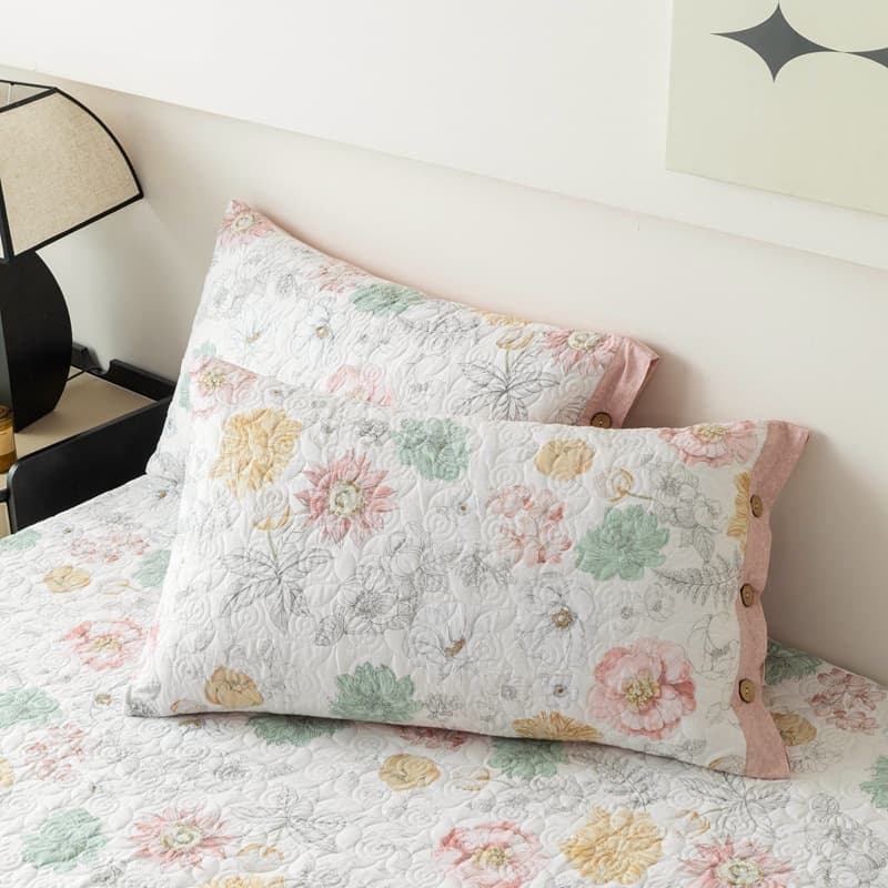 High count and density pure cotton quilted pillowcase button style quilted pillowcase pure cotton pillowcase quilted cotton pillowcase pastoral style