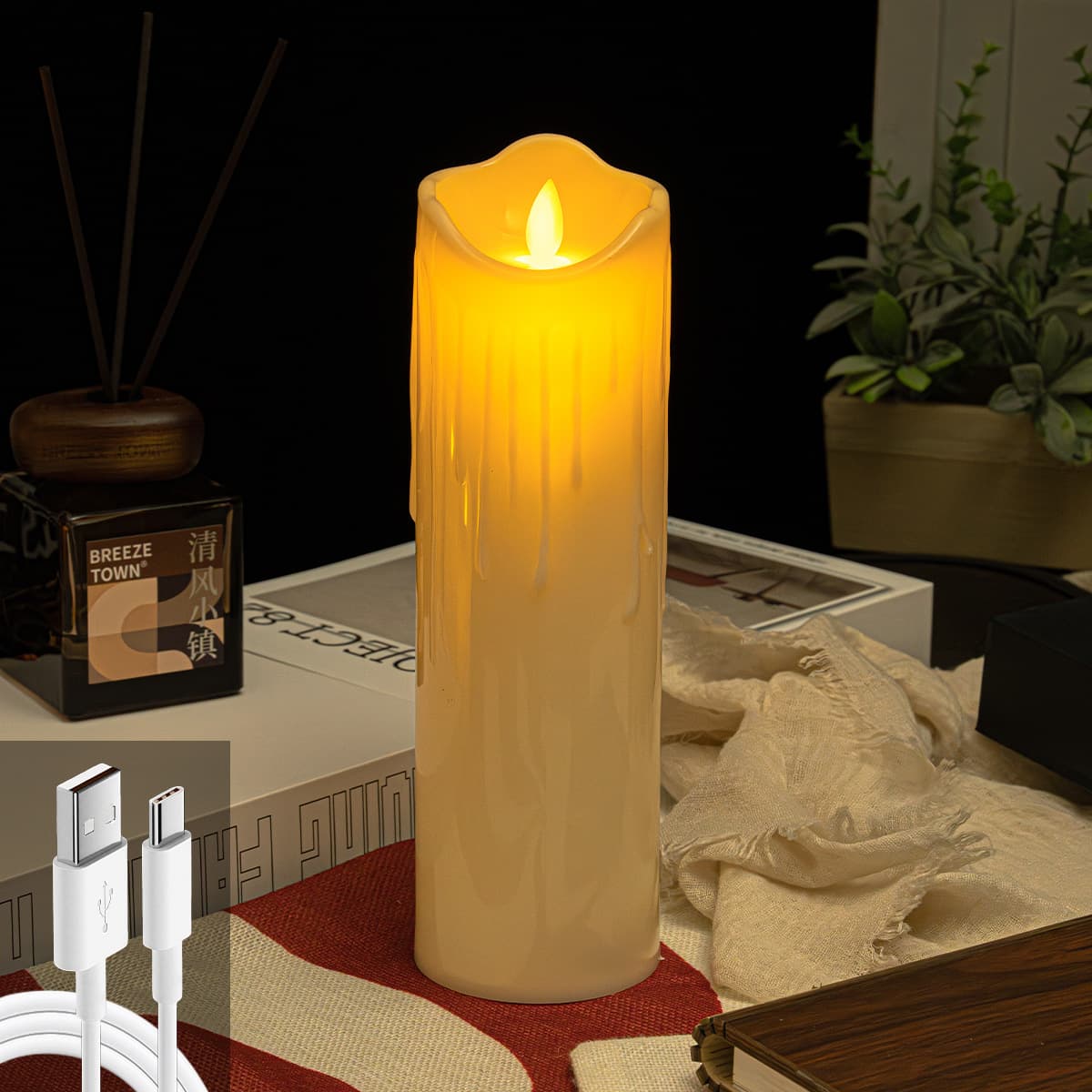 USB Rechargeable Electronic Candle Light for Weddings, Restaurants, Concerts, Remote Control Simulation Candle with Flickering Flame for Romantic Ambiance and Pathway Lighting