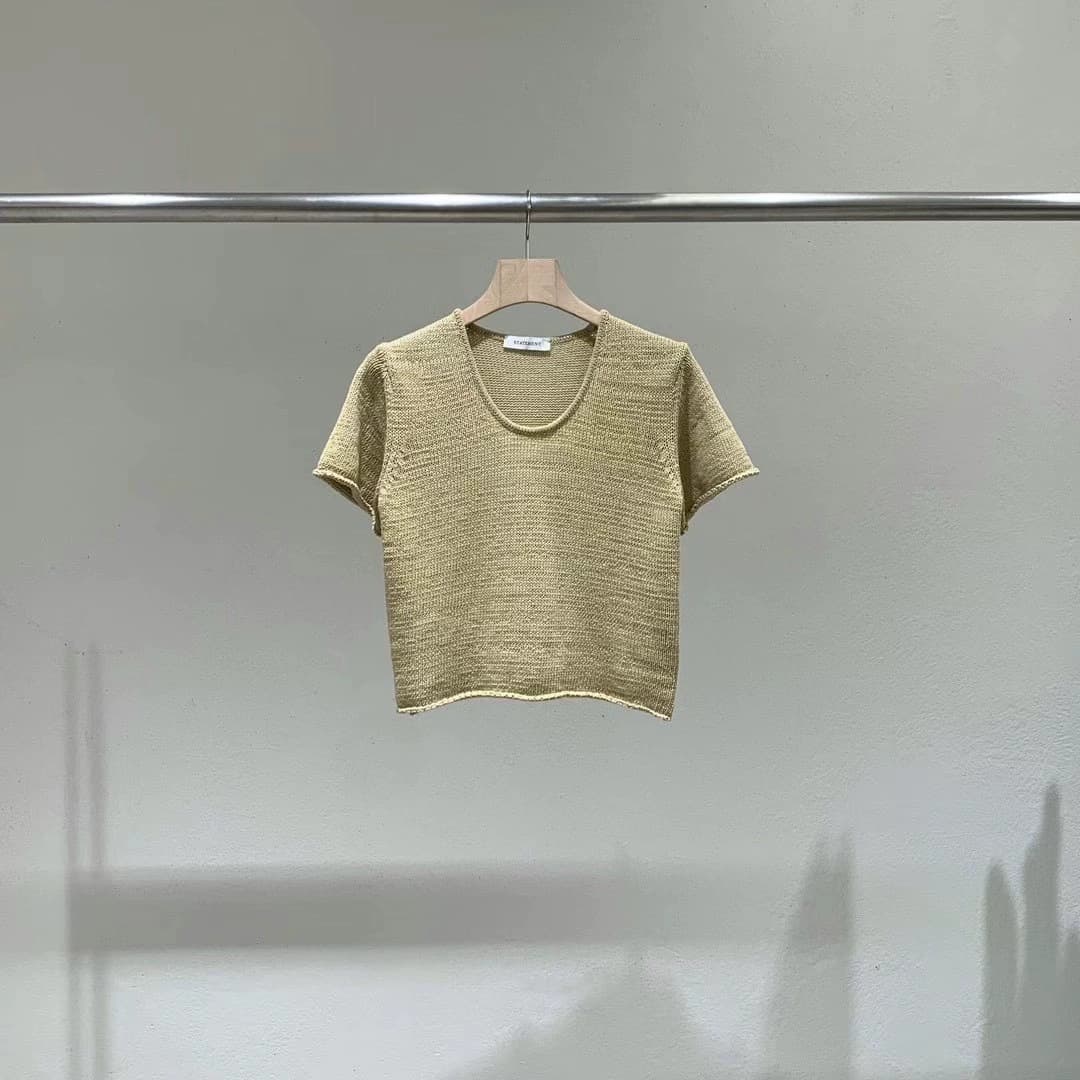 2026 Summer New Korean Dongdaemun Statement Soft U-Neck Knitted Short-Sleeve T-Shirt