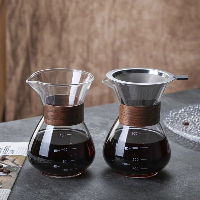 Cross-border Coffee Sharing Pot Pour-Over Set Glass Brewing Pot Drip Coffee Filter Funnel No Filter Paper Cold Brew Pot