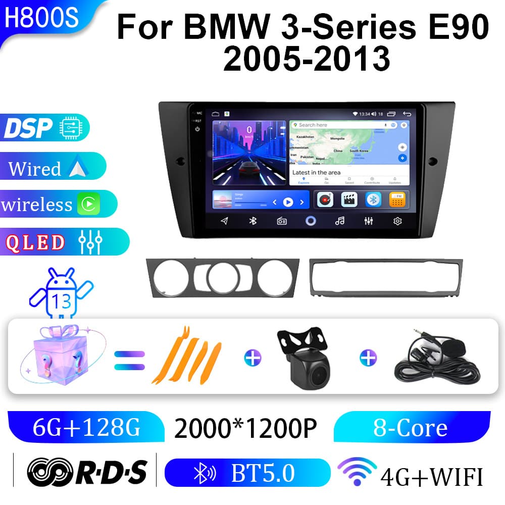BMW E90 Car Android Large Screen Navigation GPS Integrated Machine Vehicle Mounted Multimedia Player High Resolution QLED Display
