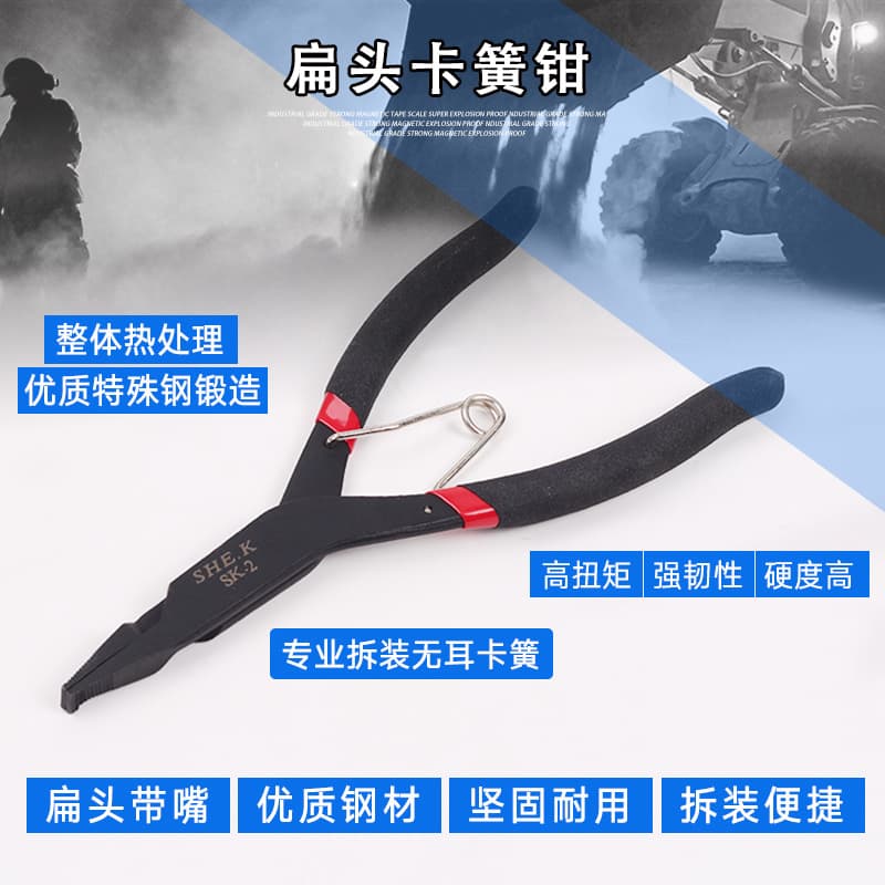 Clamping pliers for removing and installing earless snap rings, flat-head retaining ring pliers for straight and bent shafts, and snap ring pliers for Fast gearboxes.