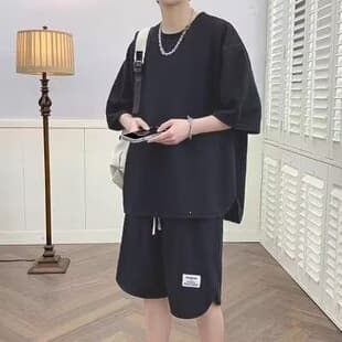 Men's Fashionable Short Sleeve and Shorts Two-Piece Set, Plus Size Casual Summer Sportswear, Loose Fit Men's Outfit