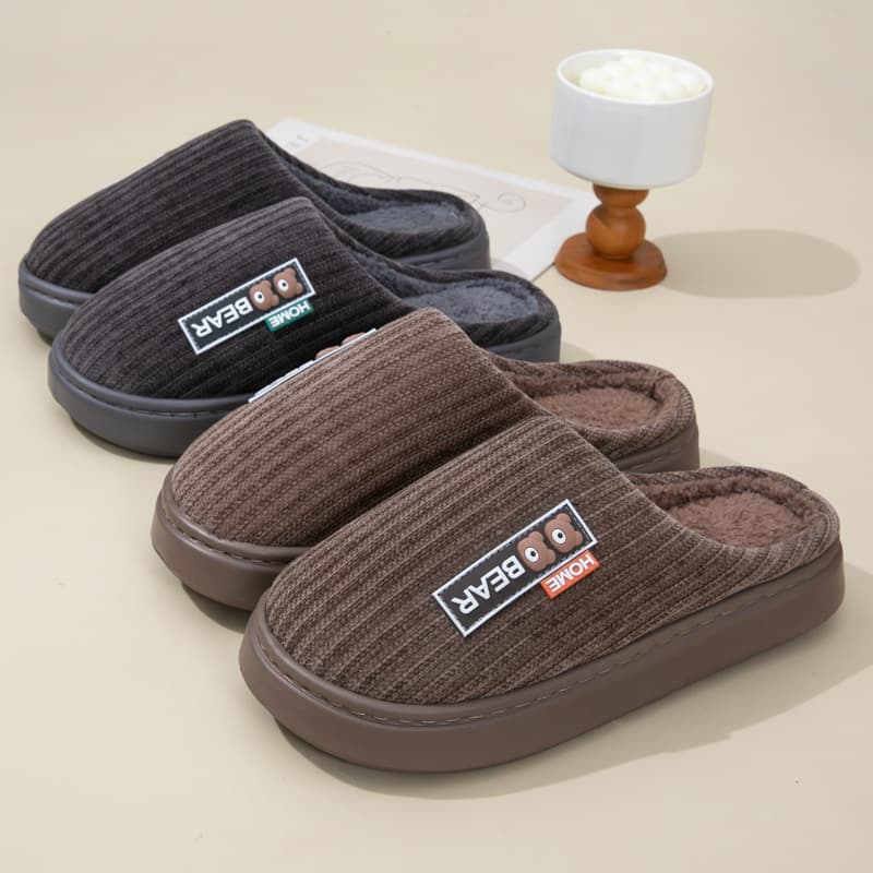 Men's Cotton Slippers for Autumn and Winter, Warm at Home, Thick Sole, Non-Slip, Odor-Free, Fleece-Lined, Warm Winter Slippers for Men