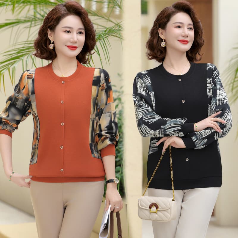 Middle-aged Women's Base Layer T-Shirt Spring Fashionable Top 2025 New Style Elegant Mesh Sleeve Blouse