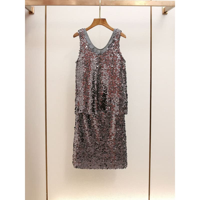 Shenzhen Nanyou High-End Women's Autumn New French Hot Girl Style Vest Top Mid-Length Skirt Sequin Set