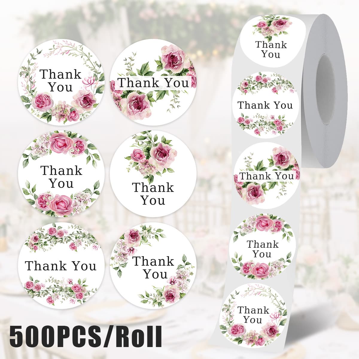 500pcs Thank You Stickers for Wedding Decoration, Envelope Seal Labels with Floral Design, In Stock