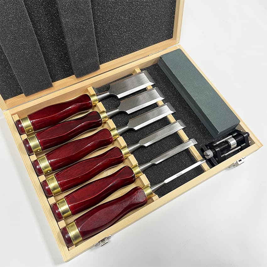 Premium 8PCS Wood Chisel Set with Large Beech Wood Handles in Wooden Box, Woodworking Chisels, Wood Carving Tools