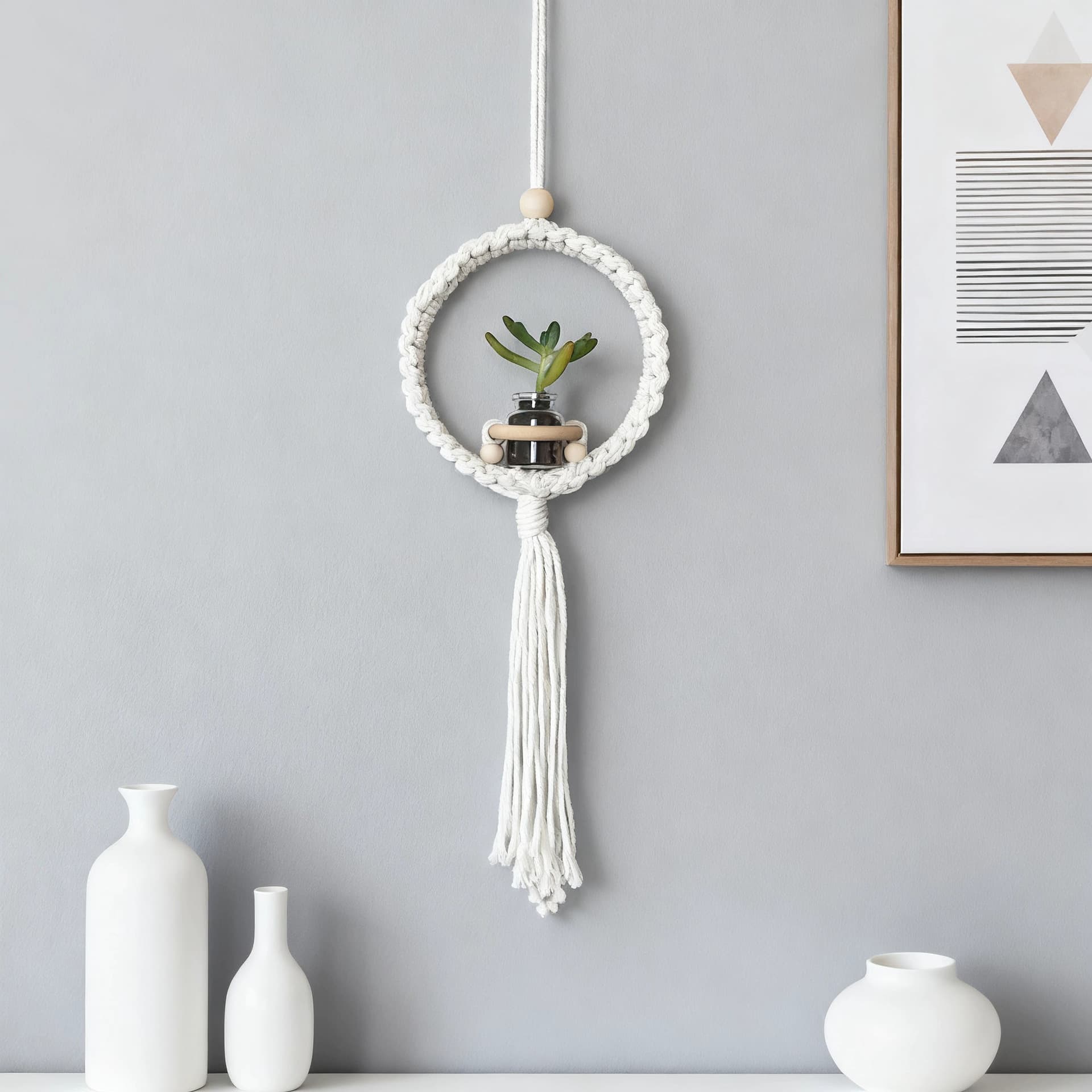 Bohemian Handwoven Wall Hanging Cotton Rope Woven Home Decoration Flower Basket Wall Hanging B&B Door Decoration