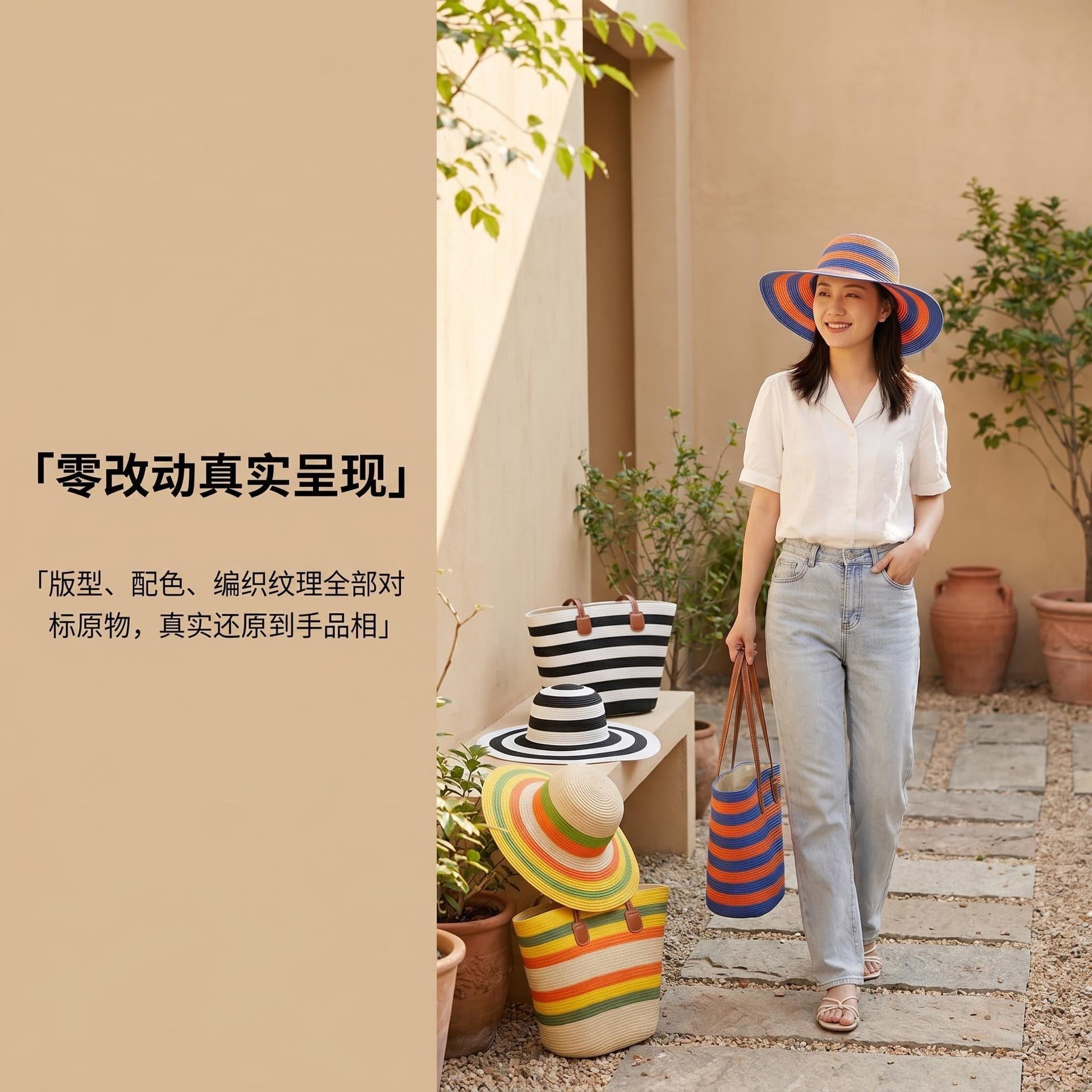 New Cross-Border Straw Woven Bag, Women's Large Capacity Woven Bag, Export Hot-Selling Colorful Striped Tote Bag, Summer Beach Bag