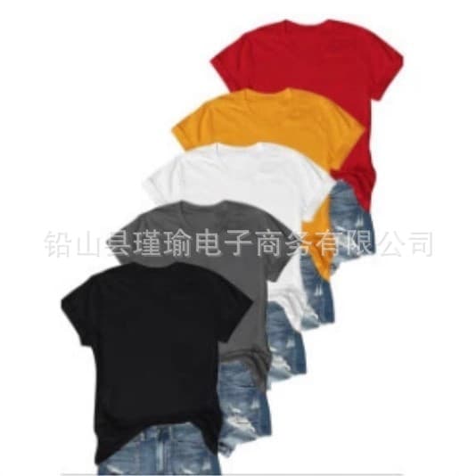 2025 Cross-Border American Solid Color Cotton T-Shirt Versatile Shorts Beach Summer Short-Sleeve Amazon Hot Item Same-Day Shipping