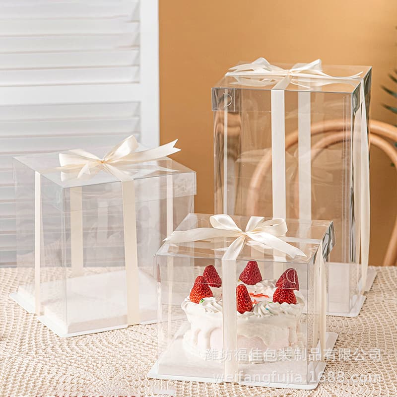 Wholesale Transparent Cake Box 4 6 8 10 12 Inch Tall Double Layer Birthday Cake Box Packaging