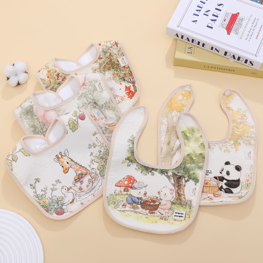 Baby Gauze Bib Waterproof Cartoon Drool Bib Kids Baby Supplies Infant Feeding Bib Wholesale