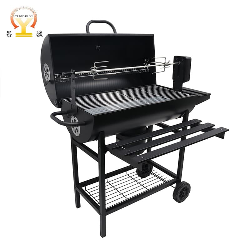 Outdoor large-scale BBQ grill American BBQ electric grill charcoal barbecue oil barrel barbecue grill with motor