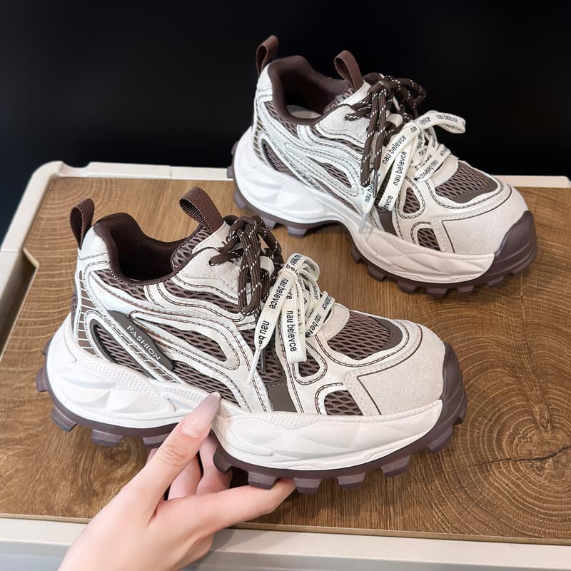 Dad Sneakers Women 2026 Autumn New Thick Sole Heightening Mesh Breathable Versatile Running Shoes Trendy Casual Athletic Shoes