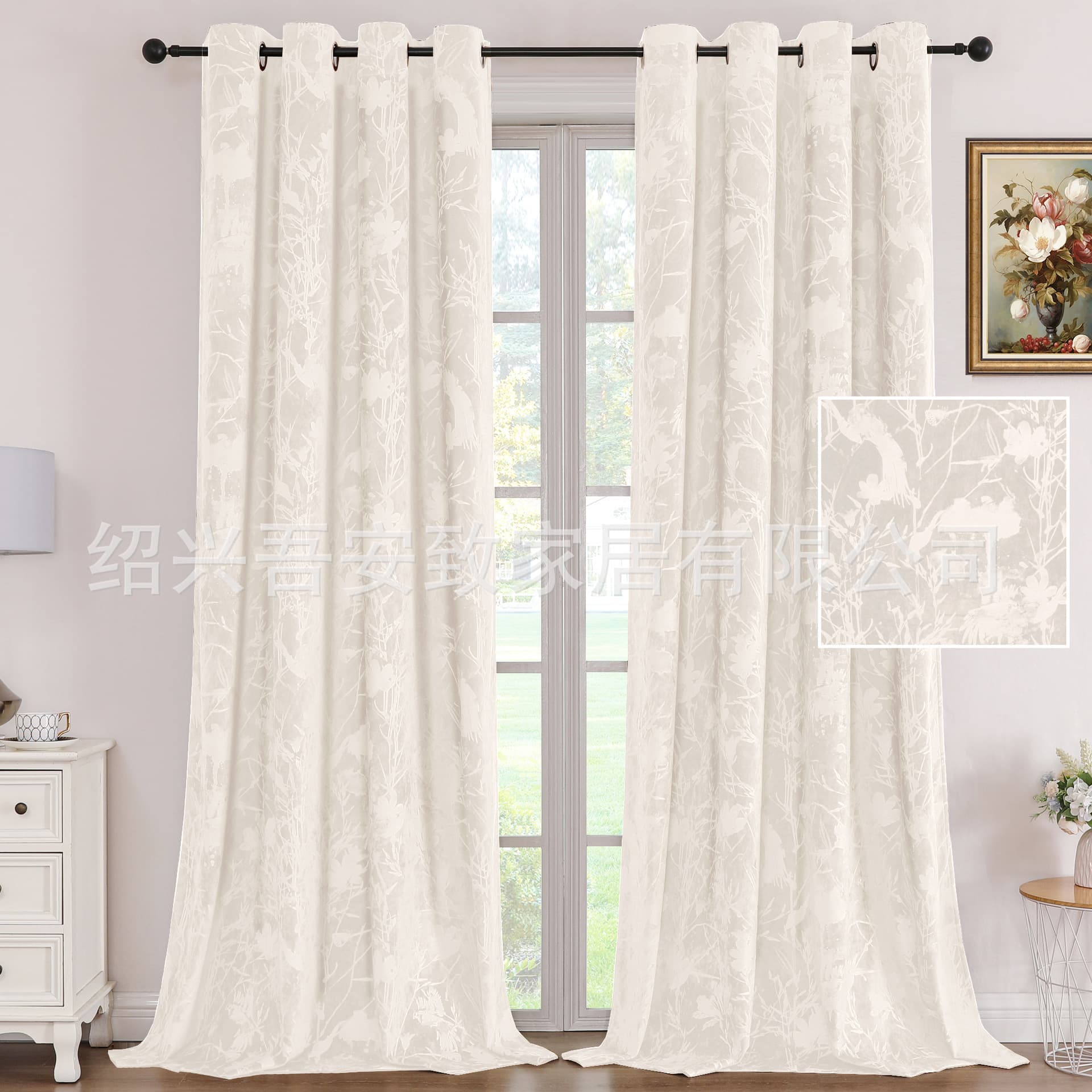 Amazon Hot Selling Grommet Velvet Fabric Curtains with Embossed Lotus Pattern, Modern Simple High Shading Ready-Made Curtains