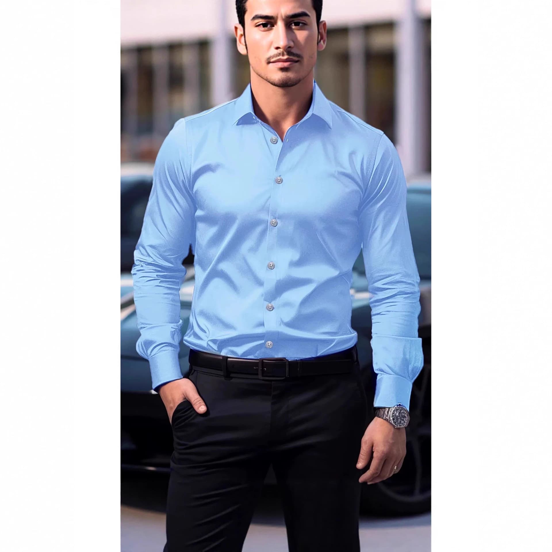 European and American Tough Guy Style Slim Fit Shirt for Men, Wrinkle-Free Long Sleeve Cardigan, Shiny Reflective Casual Workwear Shirt, Trendy