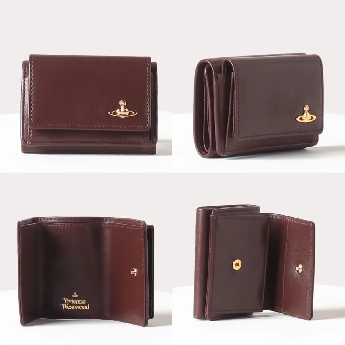 Tri-fold Card Holder Vivi Leather Card Case Wallet Solid Color Long Clutch Saturn Logo Card Holder