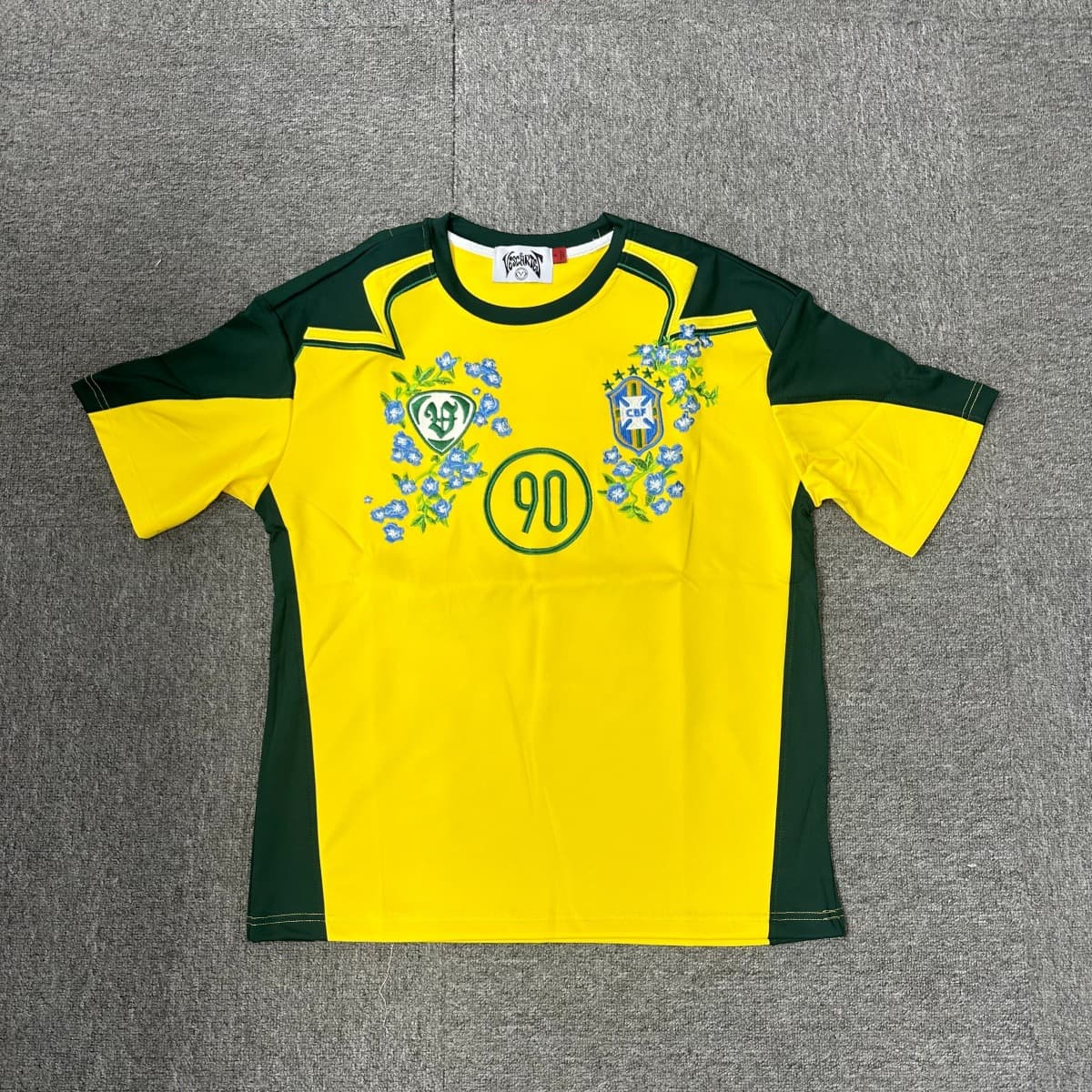 VESCARTES Brazil Jersey Embroidered Baggy Sports T-Shirt