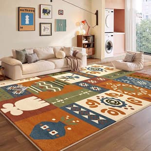 Living Room Rug, Vintage Dopamine Light Luxury High-End Yellow No-Wash Wipeable Sofa Mat, Bedroom Large Area Full Coverage Carpet