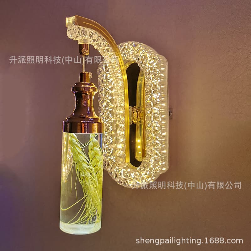 [Factory In Stock] Oval Acrylic Crystal Hanging Wall Lamp Hotel Bedroom Warm Light Real Flower Decorative Wall Light