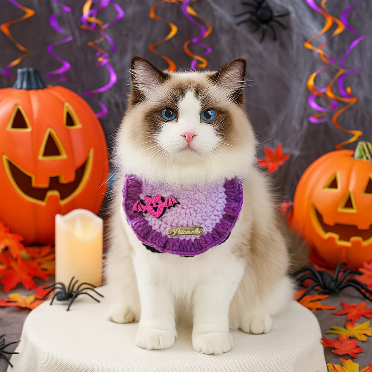 Wholesale Pet Accessories Halloween Wool Gold Label Drool Bib Cat Dog Bib Bat Decoration Neck Scarf