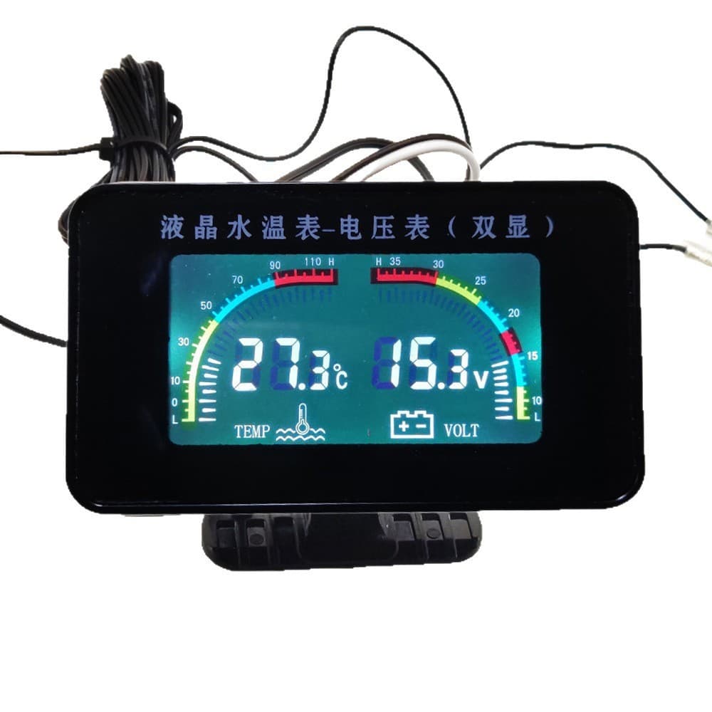 12V/24V Car Modification Gauge LCD Dual Display Water Temperature & Voltage Combination Meter for Trucks