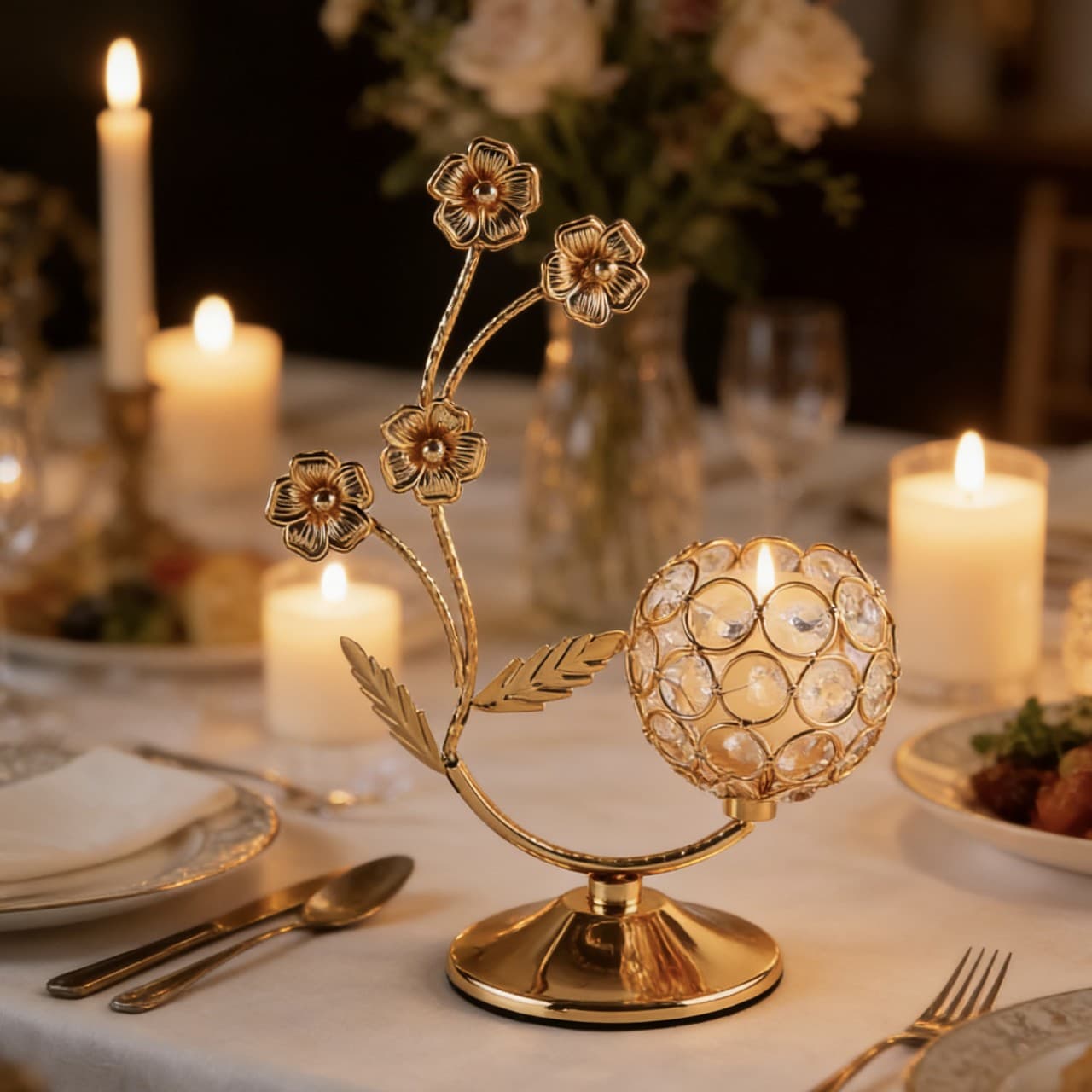 Amazon Best-Selling European Metal Creative Candle Holder, Wedding Decorative Ornament, Iron Art Crystal Candle Holder