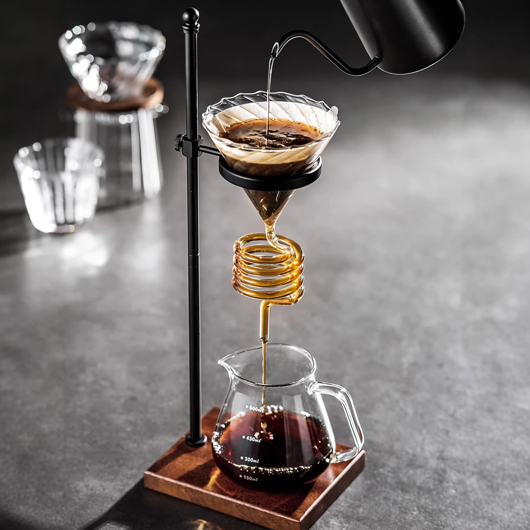 Snake tube coffee filter glass coffee filter cup red wine decanter spiral coffee cooling cup filter cup holder